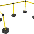 Set of 5 Banner Stakes PLUS Line Stanchions with 15 ft Belt Head, Stake, and Base