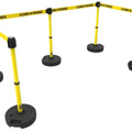 Set of 5 Banner Stakes PLUS Line Stanchions with 15 ft Belt Head, Stake, and Base