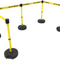 Set of 5 Banner Stakes PLUS Line Stanchions with 15 ft Belt Head, Stake, and Base