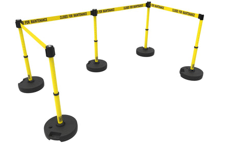 Set of 5 Banner Stakes PLUS Line Stanchions with 15 ft Belt Head, Stake, and Base