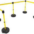 Set of 5 Banner Stakes PLUS Line Stanchions with 15 ft Belt Head, Stake, and Base
