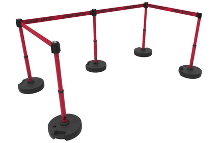 Set of 5 Banner Stakes PLUS Line Stanchions with 15 ft Belt Head, Stake, and Base