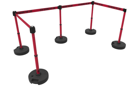 Set of 5 Banner Stakes PLUS Line Stanchions with 15 ft Belt Head, Stake, and Base