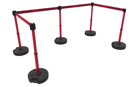 Set of 5 Banner Stakes PLUS Line Stanchions with 15 ft Belt Head, Stake, and Base