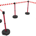 Set of 5 Banner Stakes PLUS Line Stanchions with 15 ft Belt Head, Stake, and Base