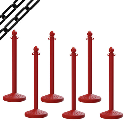 Medium Duty Plastic Stanchion Posts and Chain Kit with (6) Posts and 50 Ft. of Chain - Montour Line