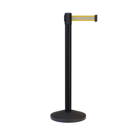 Retractable Belt Barrier Stanchion, Black Post, 12 Ft. Belt - CCW Series RBB-100