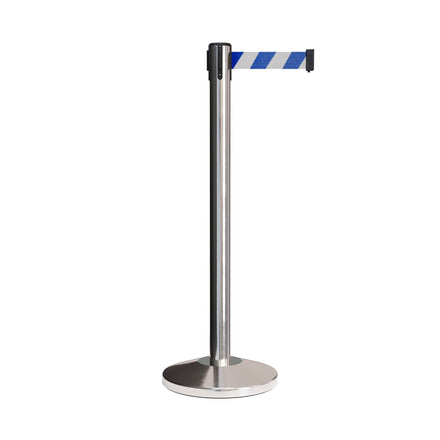 CCW Series RBB-100 Retractable Belt Barrier Polished Stainless Steel Post - 11 Ft. Belt