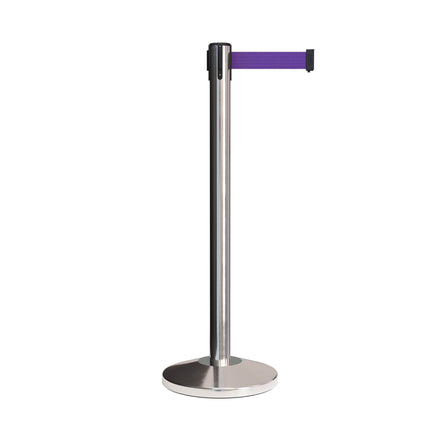 CCW Series RBB-100 Retractable Belt Barrier Polished Stainless Steel Post - 11 Ft. Belt