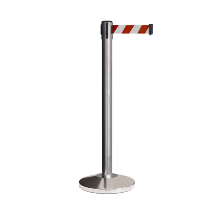 CCW Series RBB-100 Retractable Belt Barrier Polished Stainless Steel Post - 11 Ft. Belt