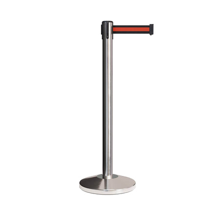 CCW Series RBB-100 Retractable Belt Barrier Polished Stainless Steel Post - 11 Ft. Belt