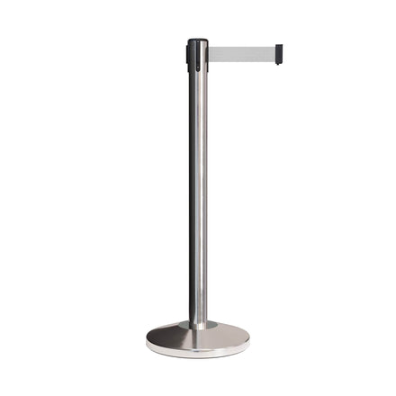 CCW Series RBB-100 Retractable Belt Barrier Polished Stainless Steel Post - 11 Ft. Belt