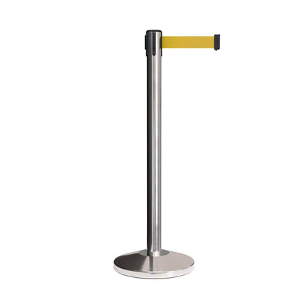 CCW Series RBB-100 Retractable Belt Barrier Polished Stainless Steel Post - 11 Ft. Belt