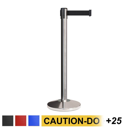 CCW Series RBB-100 Retractable Belt Barrier Polished Stainless Steel Post - 11 Ft. Belt