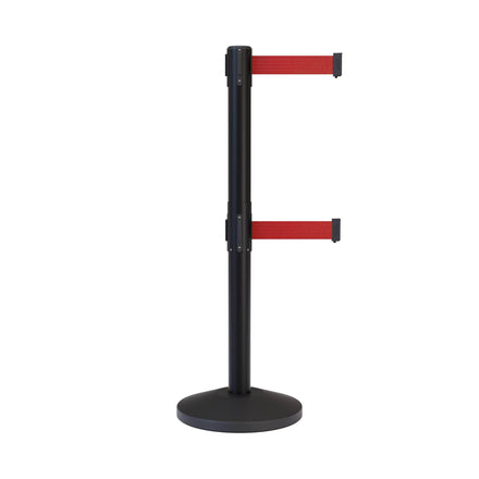 CCW Series RBB-100D Dual Retractable Belt Barrier Black Post - 11 Ft. Belt