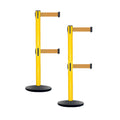 Retractable Dual Belt Belt Barrier Safety Stanchion, Yellow Post, Cast Iron Base, 9 Ft. Belt - Montour Line MSI630D