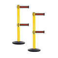 Retractable Dual Belt Belt Barrier Safety Stanchion, Yellow Post, Cast Iron Base, 9 Ft. Belt - Montour Line MSI630D