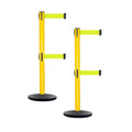 Retractable Dual Belt Belt Barrier Safety Stanchion, Yellow Post, Cast Iron Base, 9 Ft. Belt - Montour Line MSI630D