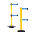 Retractable Dual Belt Belt Barrier Safety Stanchion, Yellow Post, Cast Iron Base, 9 Ft. Belt - Montour Line MSI630D