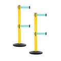 Retractable Dual Belt Belt Barrier Safety Stanchion, Yellow Post, Cast Iron Base, 9 Ft. Belt - Montour Line MSI630D