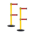 Retractable Dual Belt Belt Barrier Safety Stanchion, Yellow Post, Cast Iron Base, 9 Ft. Belt - Montour Line MSI630D