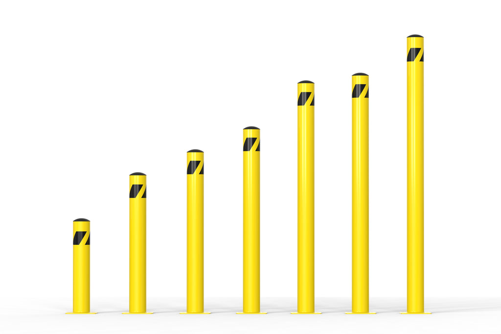 Safety Yellow Steel Bollards, 4.5" Diameter, 2472" Height Trafford