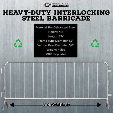 *SUPER BUY* Pack of (20) Heavy Duty Interlocking Steel Barricades, 8.5 Ft.