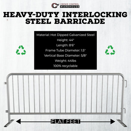 Heavy Duty Interlocking Steel Barricade, Gray, 8.5 Ft. - Angry Bull Barricades
