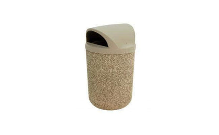 Round Concrete Waste Container with Plastic 2-Way Lid - 31 Gallon Capacity