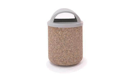 Round Concrete Waste Container with Plastic 2-Way Lid - 42 Gallon Capacity