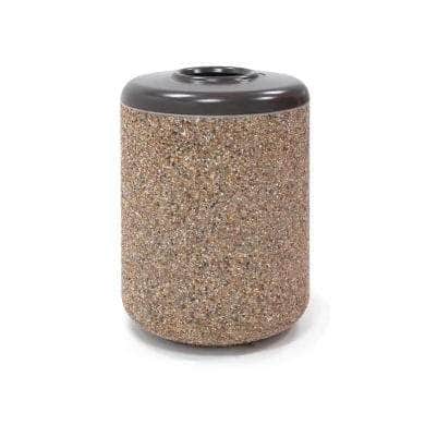 Round Concrete Waste Container with Aluminum Pitch In Lid - 32 Gallon Capacity