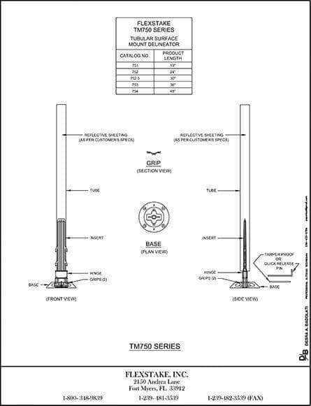 Flexstake Traffic Delineator 750 Series Surface Mount Flattened Top ...