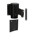 Wall Mounted Retractable Belt Barrier with Removable Plate, Black Steel Metal Case with Magnetic Belt End, 8.5 ft Belt - Montour Line WM115