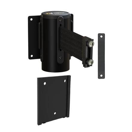 Wall Mounted Retractable Belt Barrier with Removable Plate, Black Steel Metal Case with Magnetic Belt End, 8.5 ft Belt - Montour Line WM115