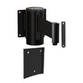 Wall Mounted Retractable Belt Barrier with Removable Plate, Black Steel Metal Case with Standard Belt End, 13 ft Belt - Montour Line WM115