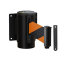 Wall Mounted Retractable Belt Barrier Fixed, Black Steel Metal Case with Standard Belt End, 13 ft Belt - Montour Line WM115