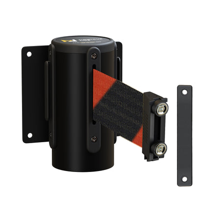Wall Mounted Retractable Belt Barrier, Magnetic Mount, Black Casing with Magnetic Belt End, 13 ft Belt - Montour Line WM115