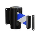Wall Mounted Retractable Belt Barrier Fixed, Black Steel Metal Case with Standard Belt End, 13 ft Belt - Montour Line WM115