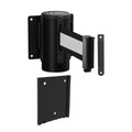 Wall Mounted Retractable Belt Barrier with Removable Plate, Black Steel Metal Case with Standard Belt End, 13 ft Belt - Montour Line WM115