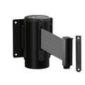 Wall Mounted Retractable Belt Barrier Fixed, Black Steel Metal Case with Standard Belt End, 13 ft Belt - Montour Line WM115