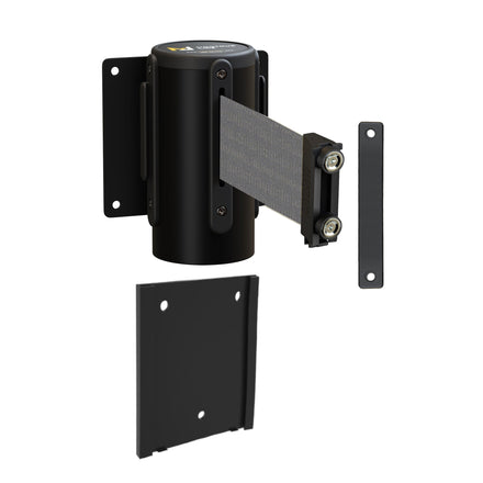 Wall Mounted Retractable Belt Barrier with Removable Plate, Black Steel Metal Case with Magnetic Belt End, 8.5 ft Belt - Montour Line WM115