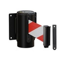 Wall Mounted Retractable Belt Barrier Fixed, Black Steel Metal Case with Standard Belt End, 13 ft Belt - Montour Line WM115