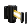 Wall Mounted Retractable Belt Barrier Fixed, Black Steel Metal Case with Standard Belt End, 13 ft Belt - Montour Line WM115