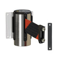Wall Mounted Retractable Belt Barrier, Fixed Mount, Polished Stainless Steel Casing with Magnetic Belt End, 11 ft Belt - Montour Line WM115