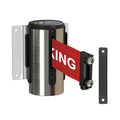 Wall Mounted Retractable Belt Barrier, Magnetic Mount, Polished Stainless Steel Casing with Magnetic Belt End, 13 ft Belt - Montour Line WM115
