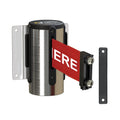 Wall Mounted Retractable Belt Barrier, Fixed Mount, Polished Stainless Steel Casing with Magnetic Belt End, 11 ft Belt - Montour Line WM115