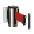 Wall Mounted Retractable Belt Barrier, Fixed Mount, Polished Stainless Steel Casing with Magnetic Belt End, 11 ft Belt - Montour Line WM115
