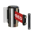 Wall Mounted Retractable Belt Barrier, Magnetic Mount, Polished Stainless Steel Casing with Magnetic Belt End, 13 ft Belt - Montour Line WM115