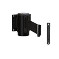 Fixed Wall Mount Retractable Belt Barrier with Fixed Belt End, Black Steel Case, 14 ft or 16 ft Belt - Montour Line WM215