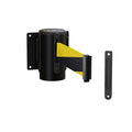 Fixed Wall Mount Retractable Belt Barrier with Fixed Belt End, Black Steel Case, 14 ft or 16 ft Belt - Montour Line WM215
